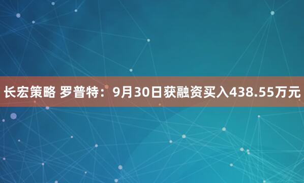 长宏策略 罗普特：9月30日获融资买入438.55万元